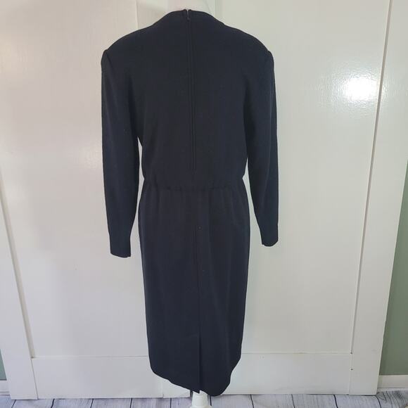 Talbots Size 8p Vintage 100% Wool Sweater Dress Pearl Chain Attached Belt - Picture 3 of 10